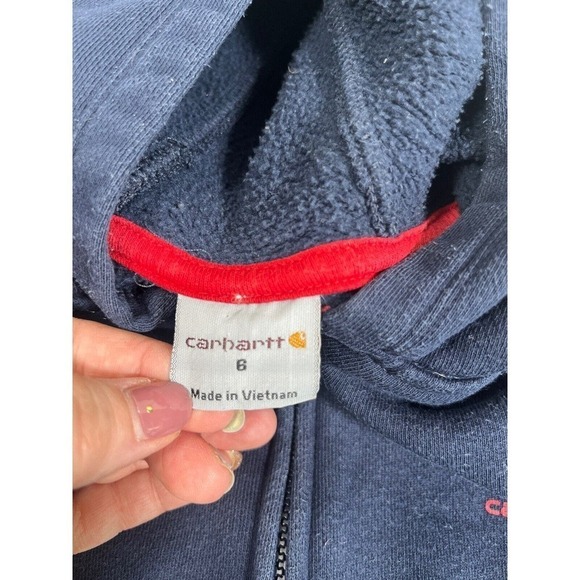 Carhartt Boys Hoodie Sweatshirt Size 6 Kids Full Zip Navy Red Spell Out Arm - Picture 4 of 14